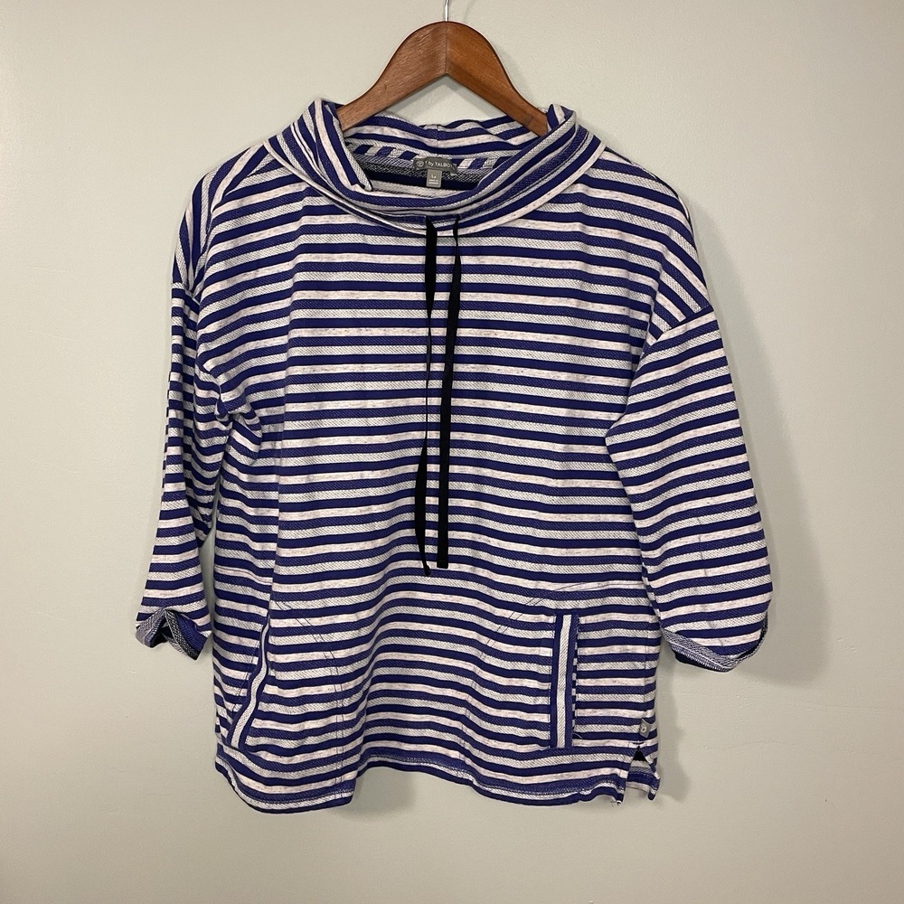 T by Talbots Petite Womens Lp Striped Funnel Neck Pullover Top Casual